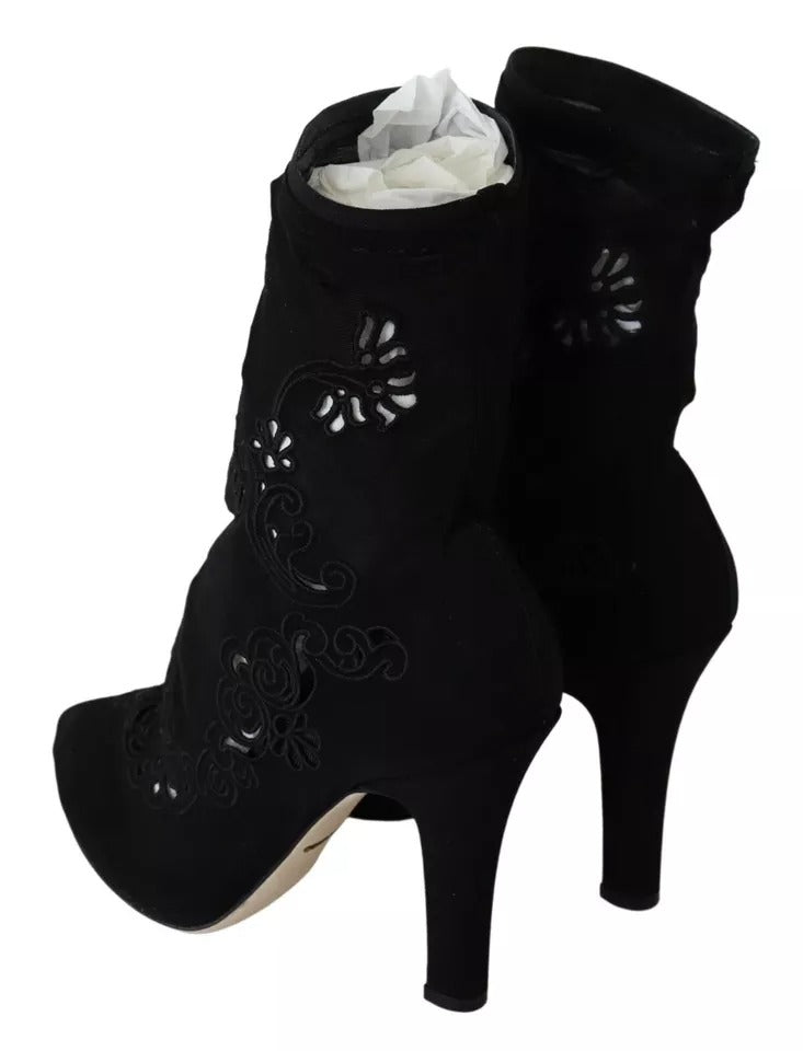 Dolce & Gabbana Bottines à talons en dentelle florale noire