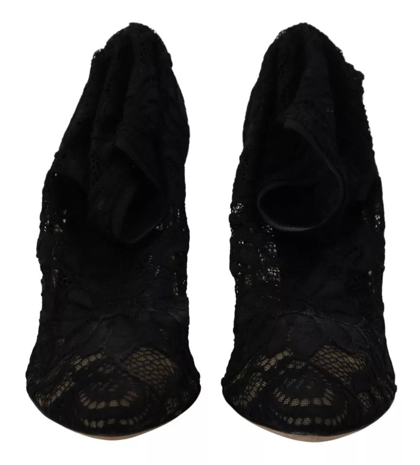Dolce & Gabbana Bottines en dentelle Taormina noires extensibles