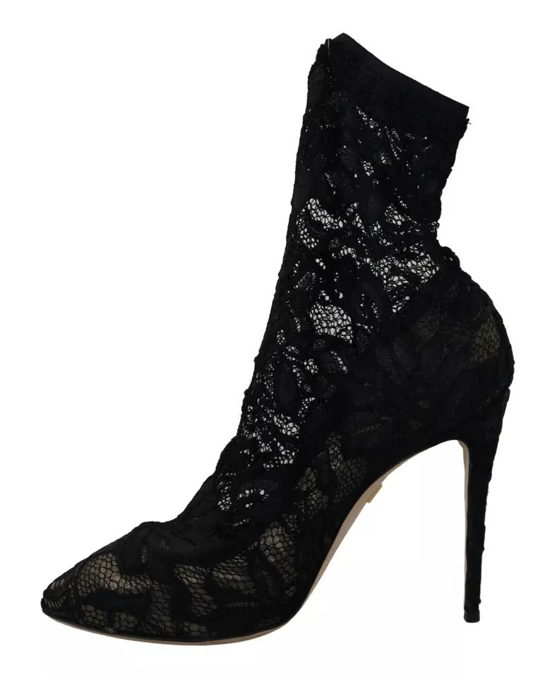 Dolce & Gabbana Bottines en dentelle Taormina noires extensibles