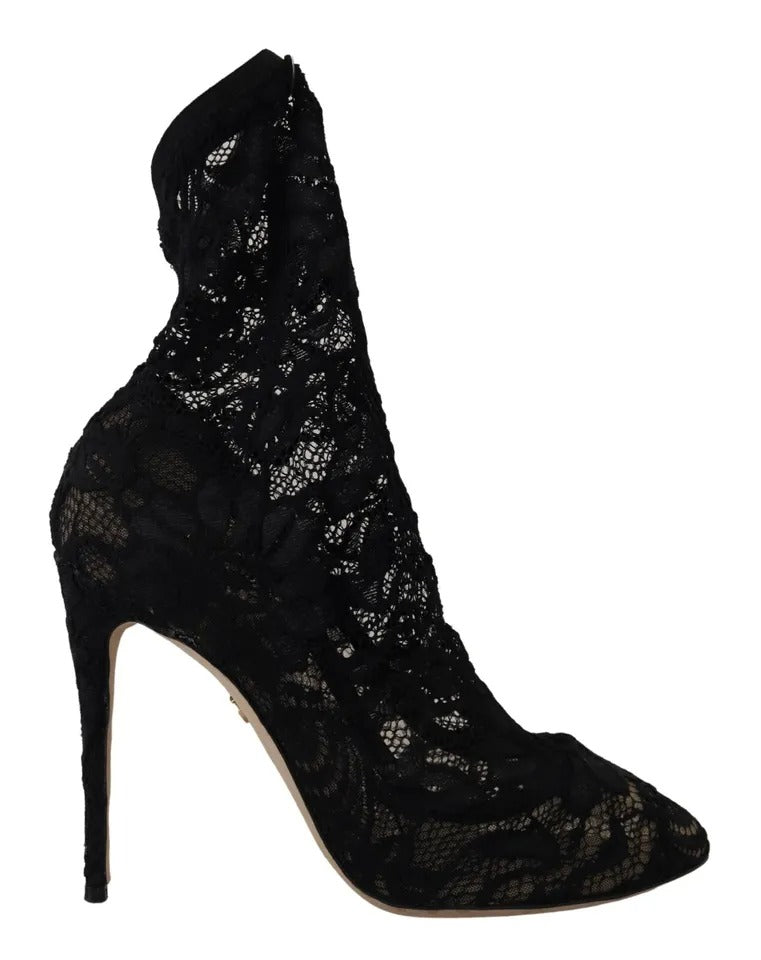Dolce & Gabbana Bottines en dentelle Taormina noires extensibles