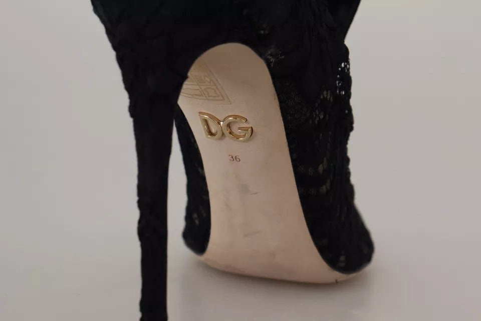 Dolce & Gabbana Bottines en dentelle Taormina noires extensibles