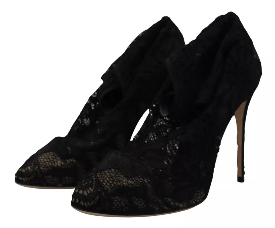 Dolce & Gabbana Bottines en dentelle Taormina noires extensibles
