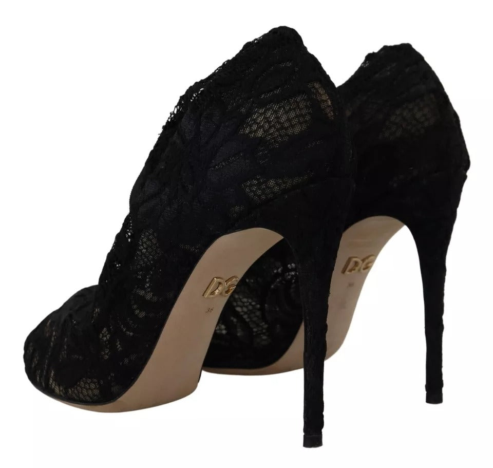 Dolce & Gabbana Bottines en dentelle Taormina noires extensibles