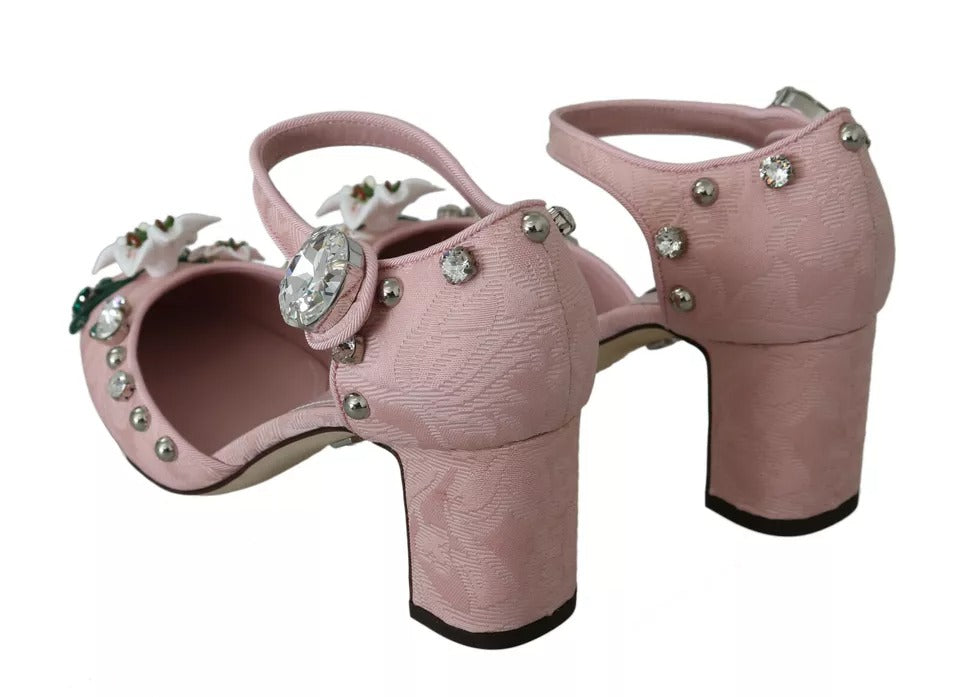 Chaussures à bride cheville Dolce & Gabbana en brocart rose et lis en cristal