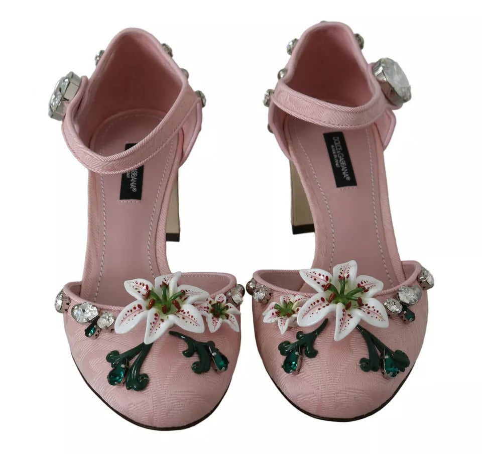 Chaussures à bride cheville Dolce & Gabbana en brocart rose et lis en cristal