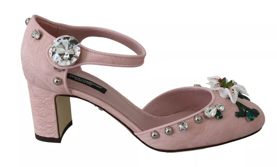 Chaussures à bride cheville Dolce & Gabbana en brocart rose et lis en cristal