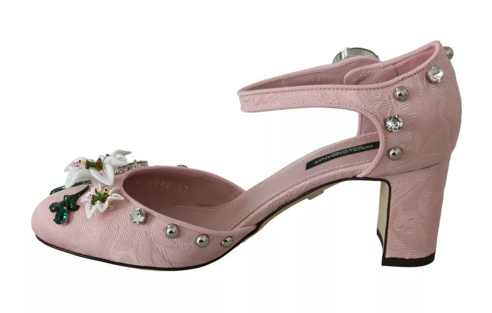 Chaussures à bride cheville Dolce & Gabbana en brocart rose et lis en cristal