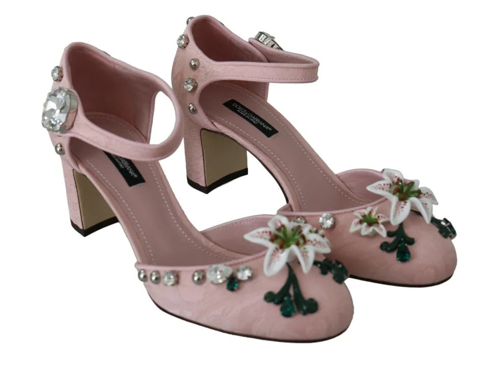 Chaussures à bride cheville Dolce & Gabbana en brocart rose et lis en cristal