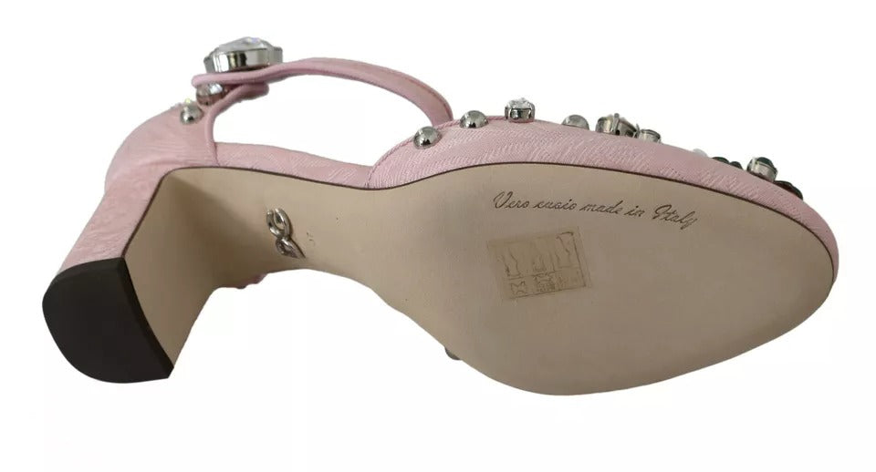 Chaussures à bride cheville Dolce & Gabbana en brocart rose et lis en cristal