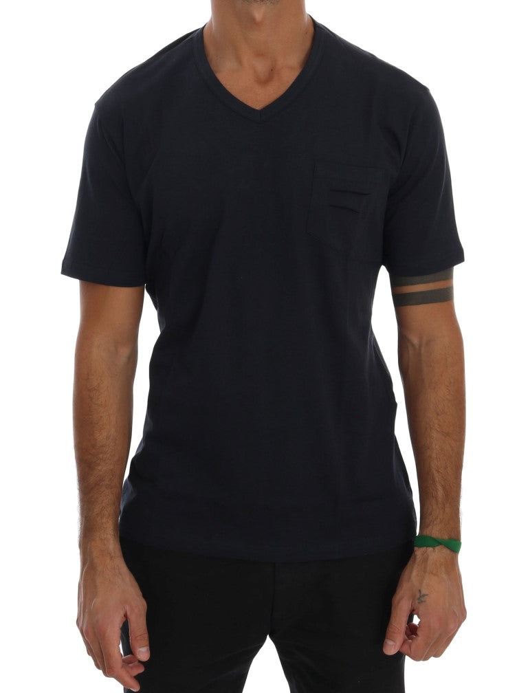T-shirt à col en V en coton bleu Daniele Alessandrini