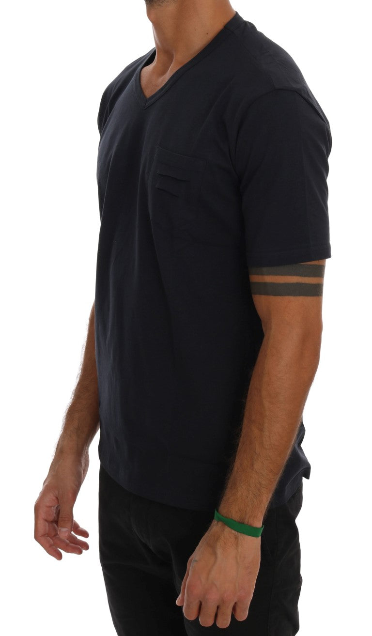 T-shirt à col en V en coton bleu Daniele Alessandrini