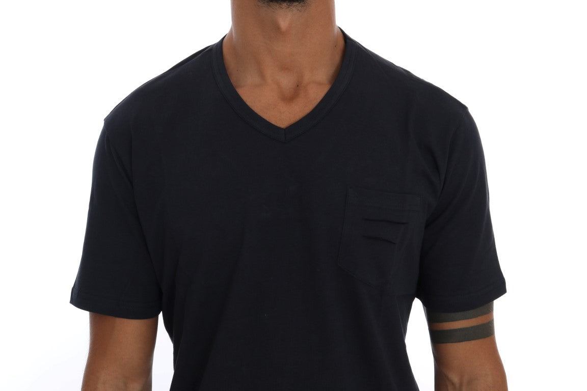 T-shirt à col en V en coton bleu Daniele Alessandrini