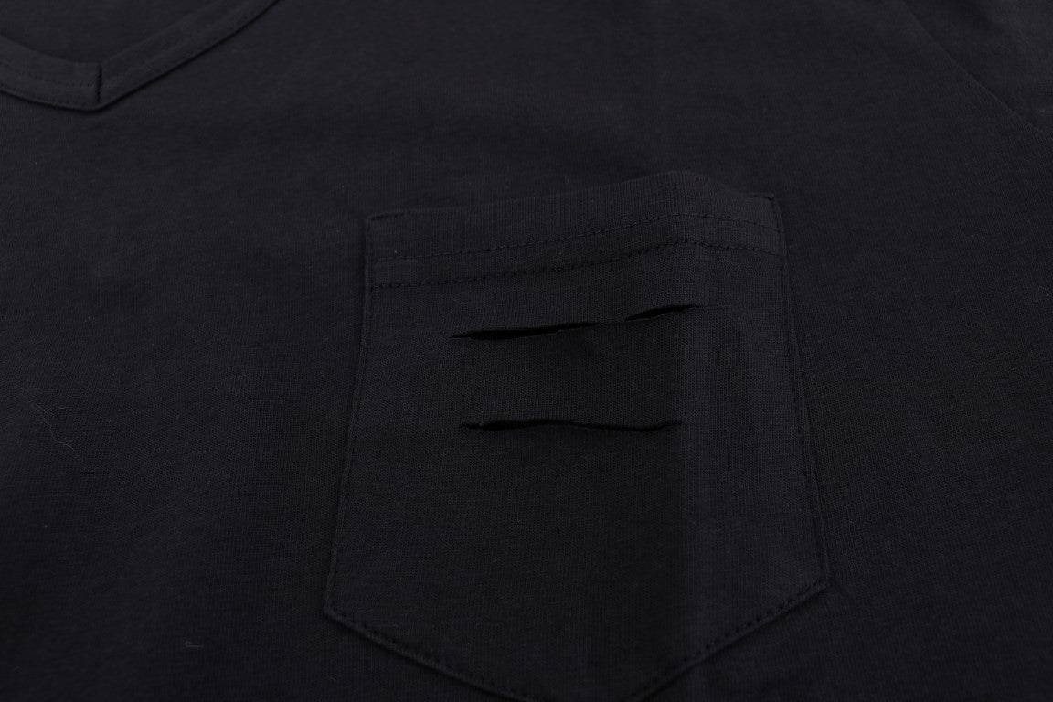 T-shirt à col en V en coton bleu Daniele Alessandrini
