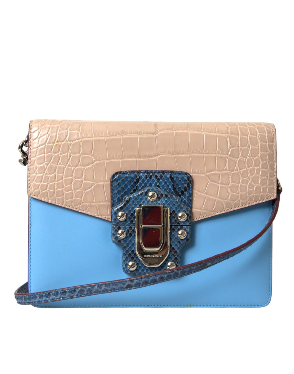 Sac bandoulière Dolce & Gabbana LUCIA en cuir exotique bleu et beige