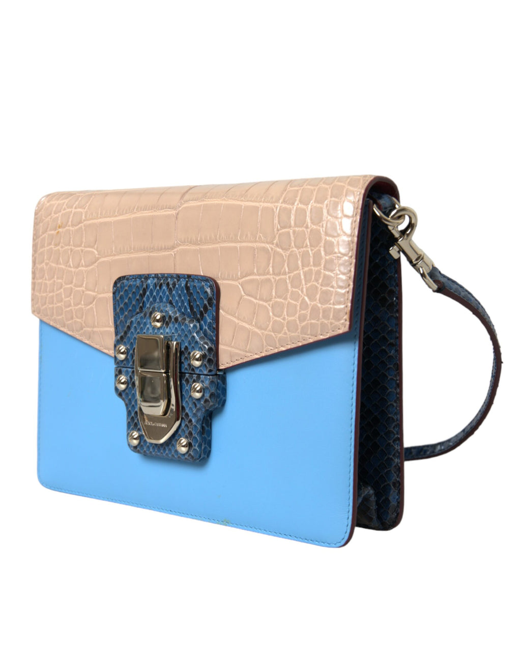 Sac bandoulière Dolce & Gabbana LUCIA en cuir exotique bleu et beige