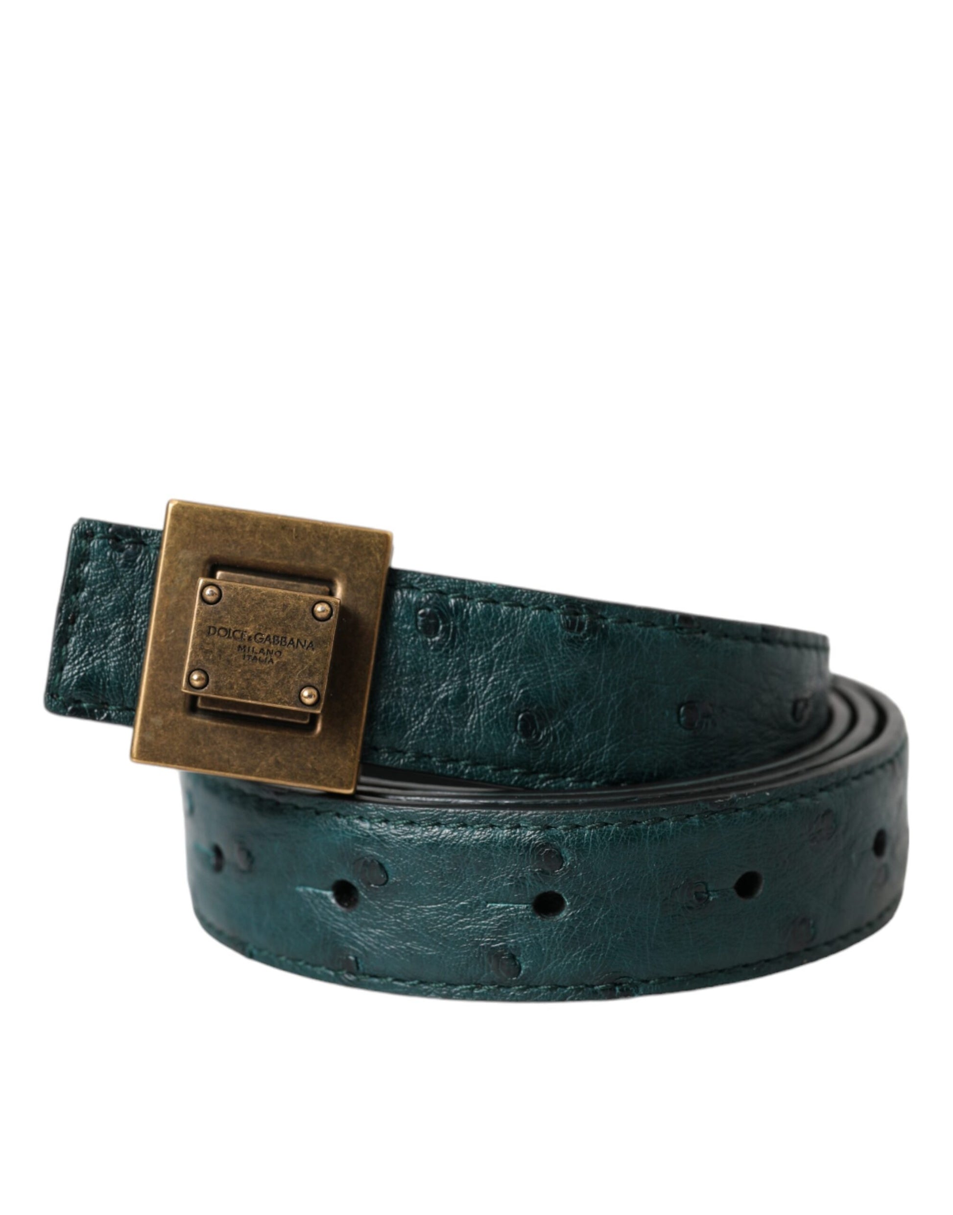 Ceinture Dolce & Gabbana en cuir vert foncé avec boucle carrée en métal