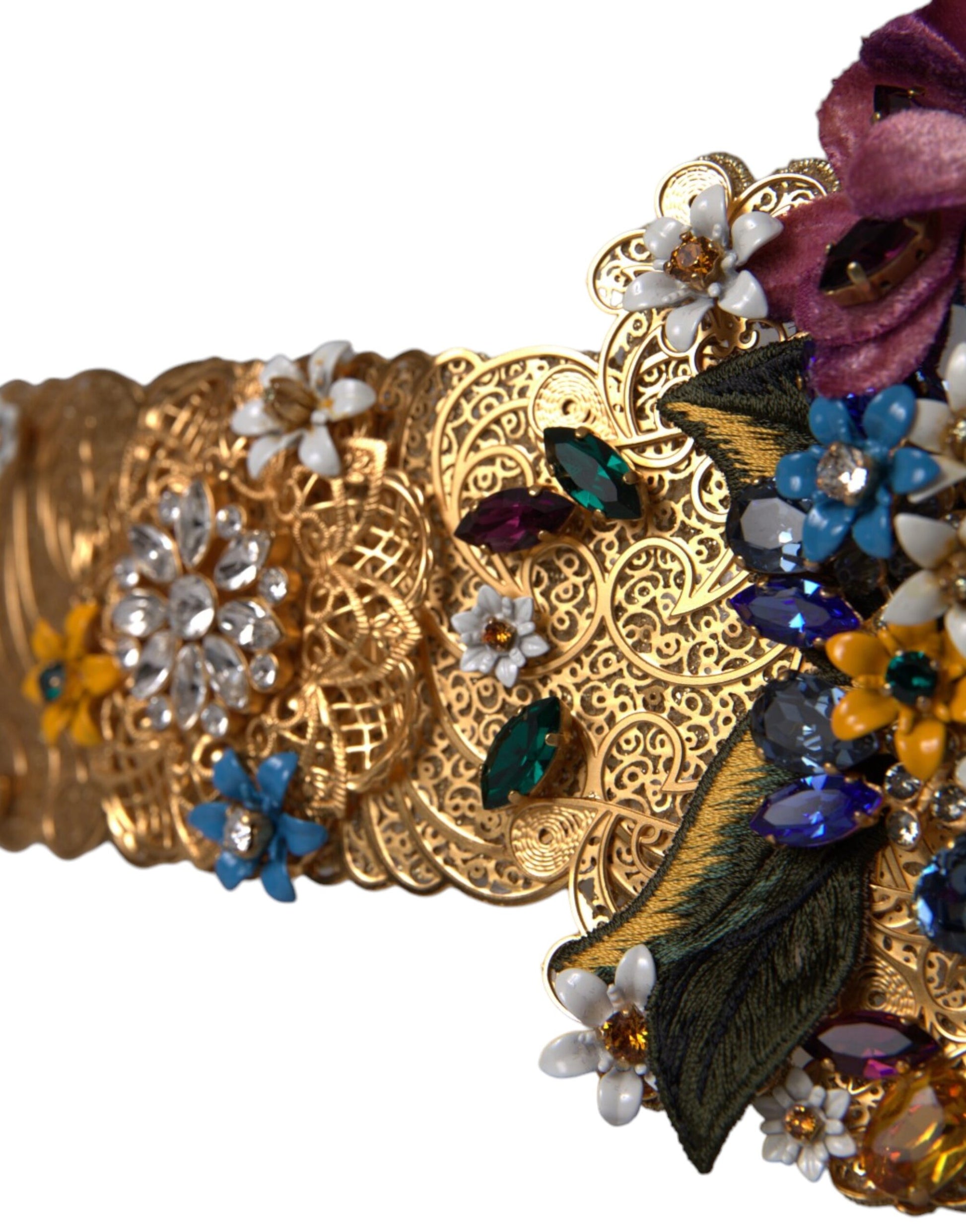 Ceinture large Dolce & Gabbana multicolore ornée de cristaux floraux
