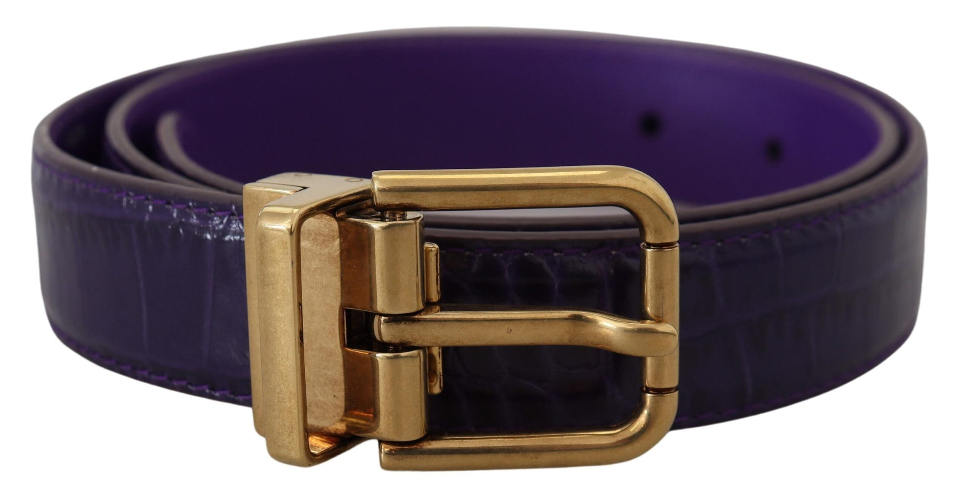 Ceinture Dolce & Gabbana en Cuir Exotique Violet avec Boucle en Métal Doré