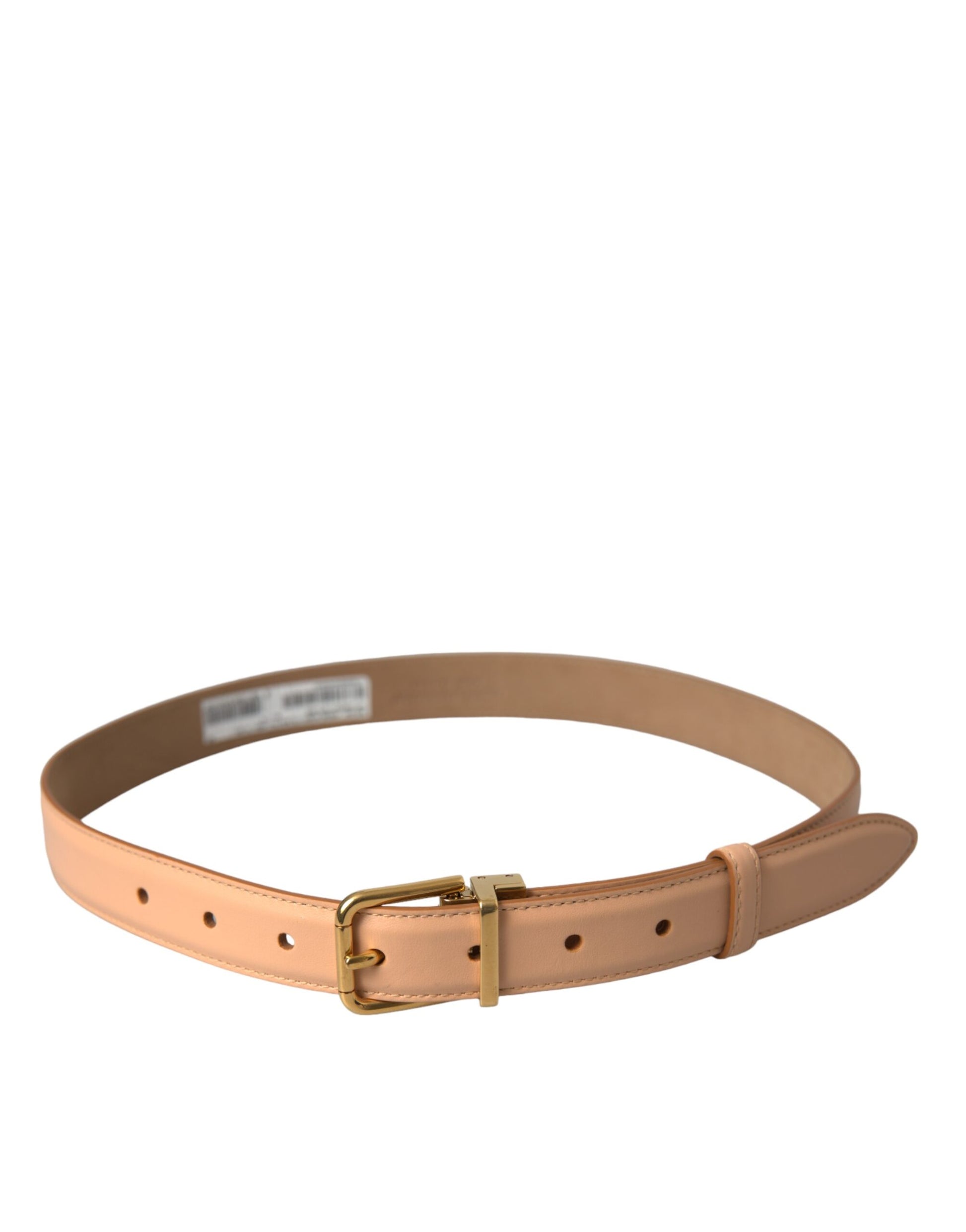 Ceinture Dolce & Gabbana en Cuir de Veau Beige avec Boucle en Métal Doré