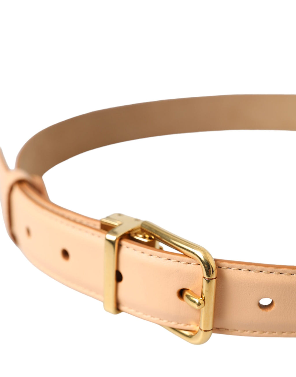 Ceinture Dolce & Gabbana en Cuir de Veau Beige avec Boucle en Métal Doré