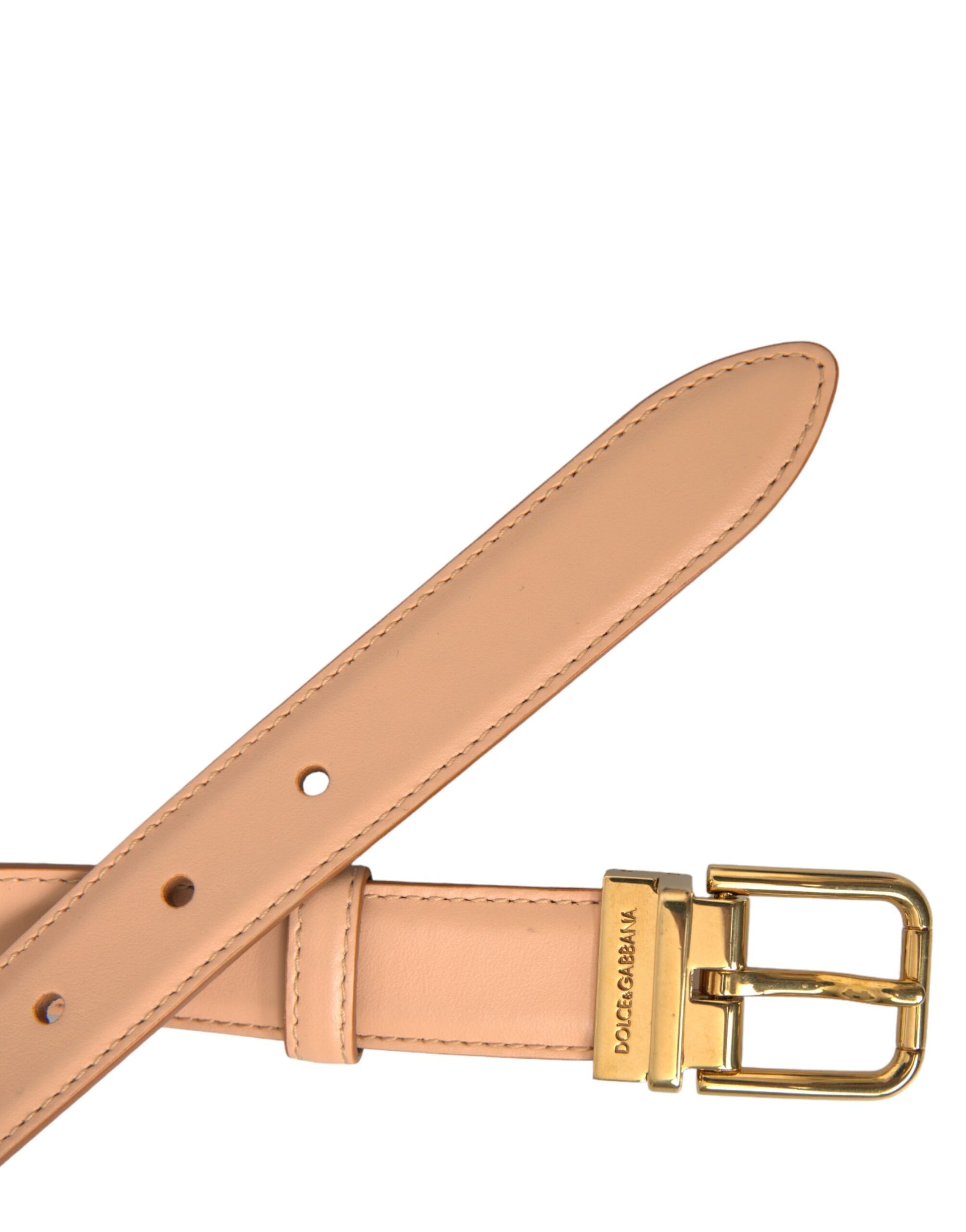 Ceinture Dolce & Gabbana en Cuir de Veau Beige avec Boucle en Métal Doré