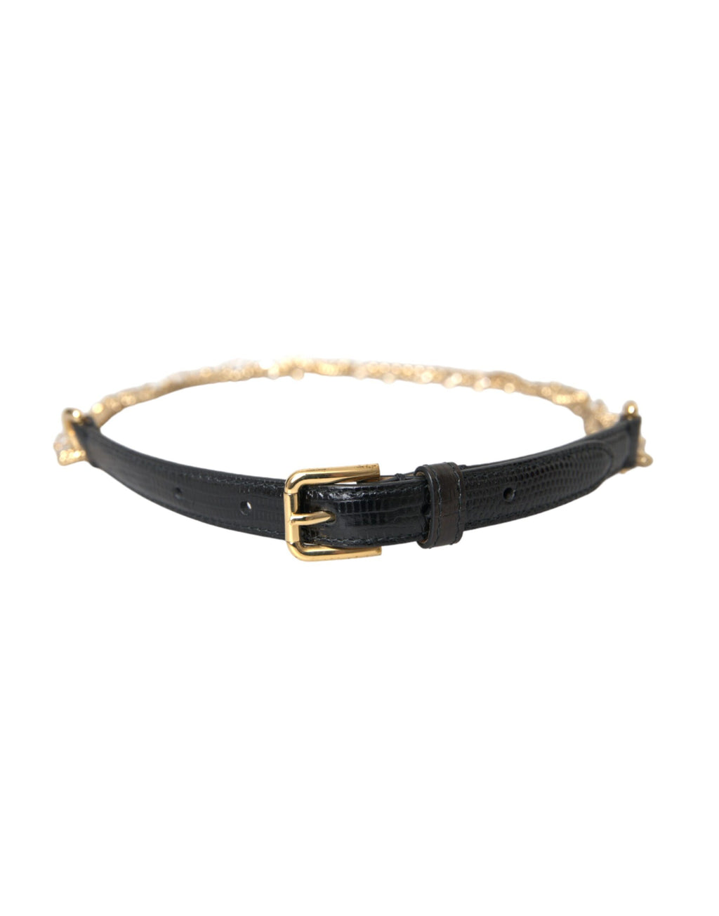 Ceinture Femme Dolce & Gabbana en Cuir Noir, Chaîne Dorée et Cristaux