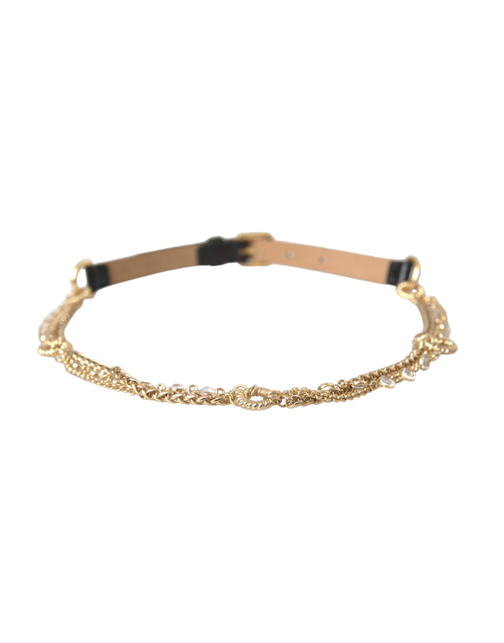 Ceinture Femme Dolce & Gabbana en Cuir Noir, Chaîne Dorée et Cristaux