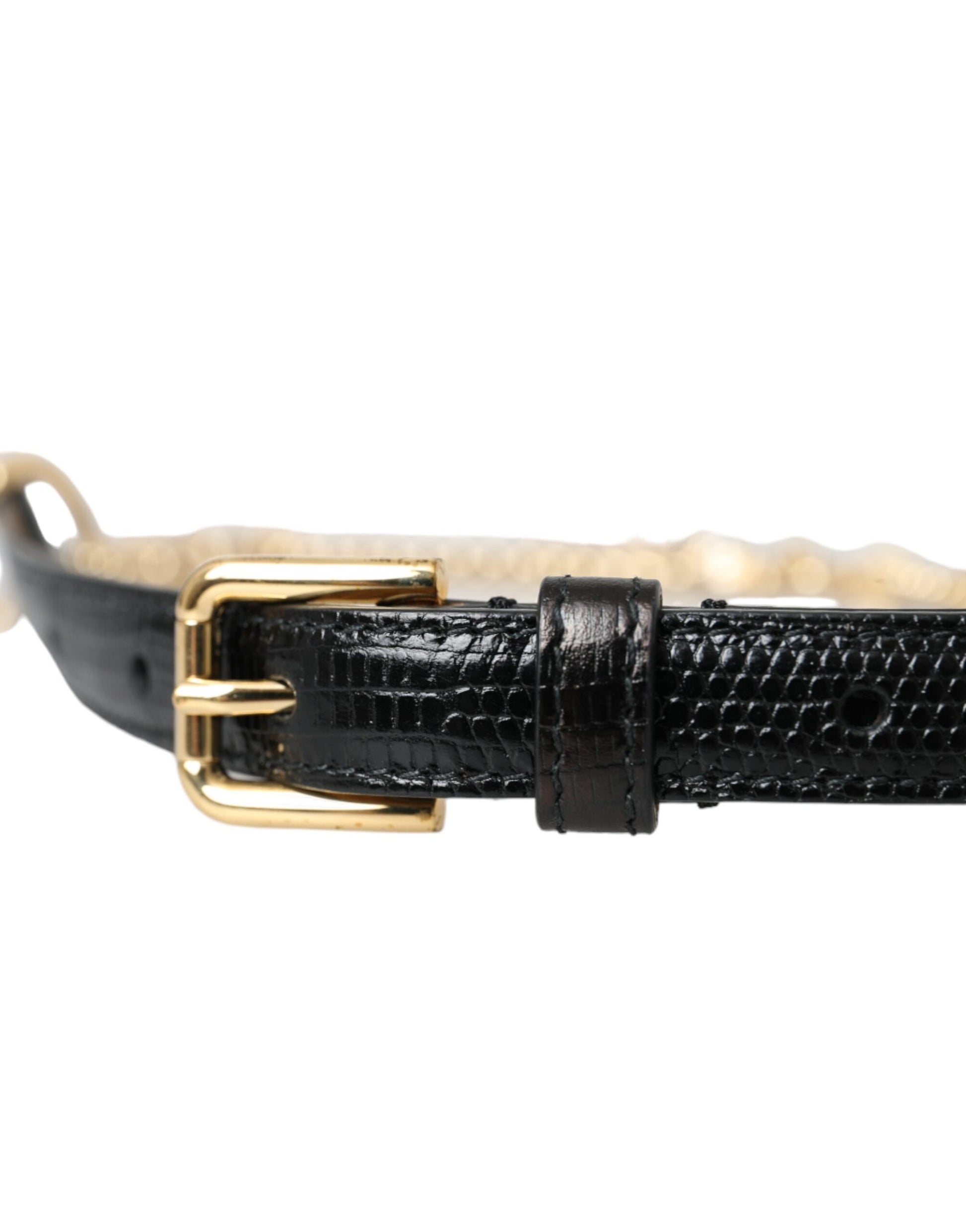 Ceinture Femme Dolce & Gabbana en Cuir Noir, Chaîne Dorée et Cristaux
