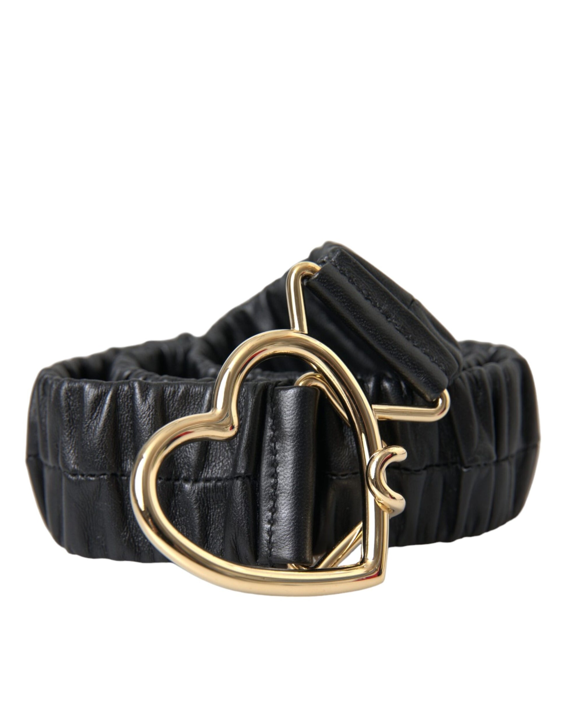 Ceinture Dolce & Gabbana en cuir noir avec boucle cœur en métal doré