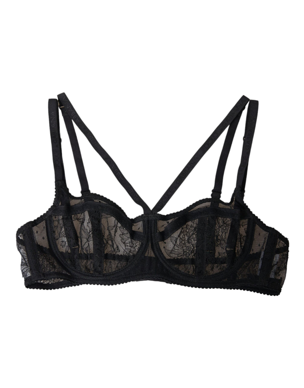 Soutien-gorge Balconcino en dentelle florale noire en nylon Dolce & Gabbana