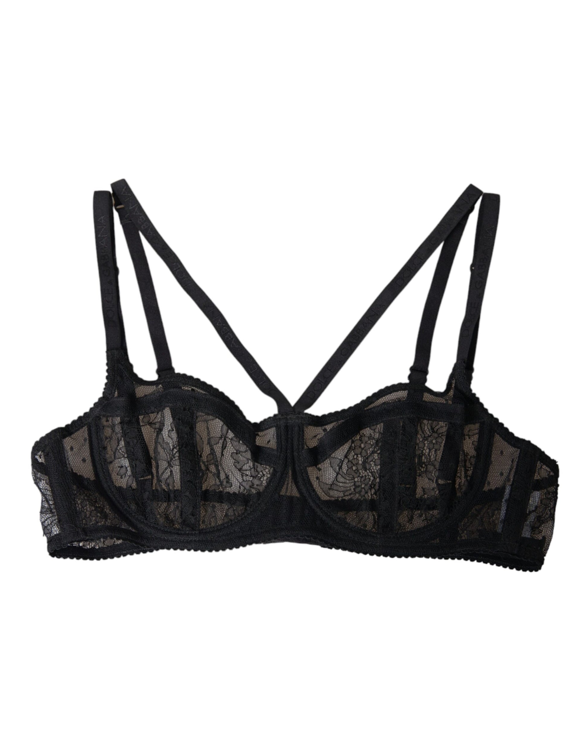 Soutien-gorge Balconcino en dentelle florale noire en nylon Dolce & Gabbana