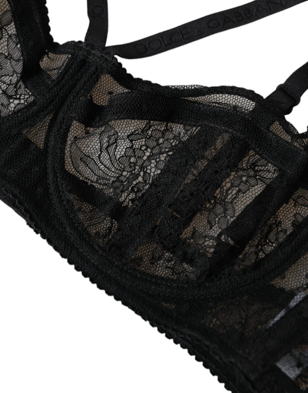 Soutien-gorge Balconcino en dentelle florale noire en nylon Dolce & Gabbana