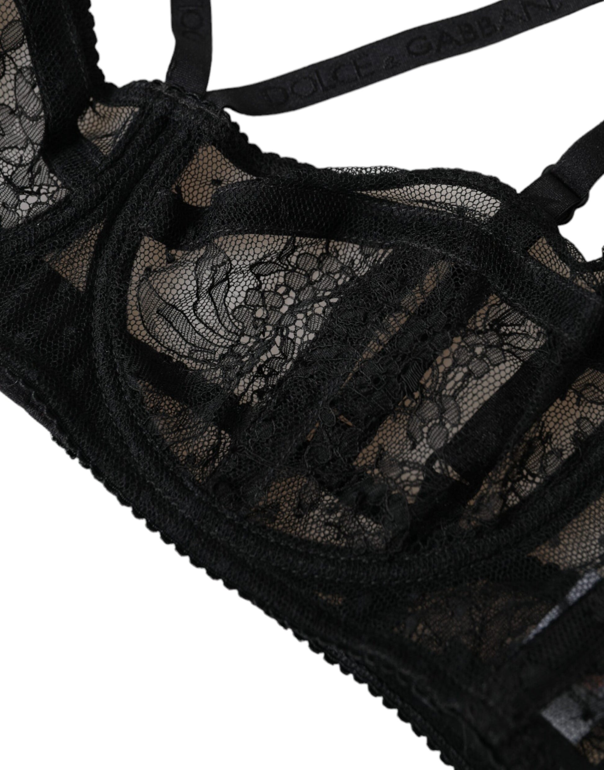 Soutien-gorge Balconcino en dentelle florale noire en nylon Dolce & Gabbana