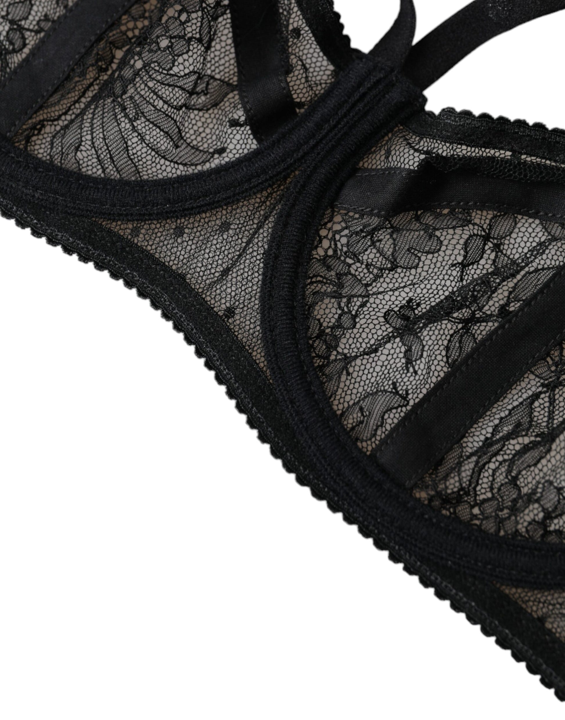 Soutien-gorge Balconcino en dentelle florale noire en nylon Dolce & Gabbana