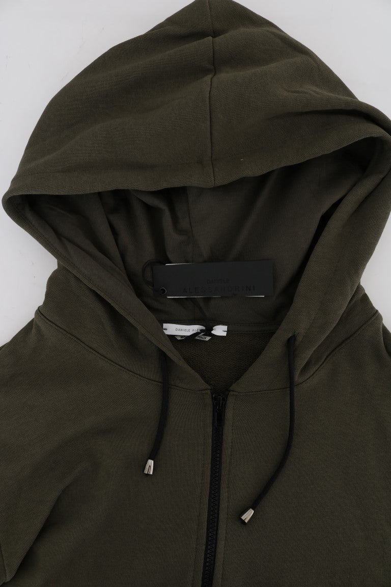Pull en coton à capuche et fermeture éclair intégrale vert Daniele Alessandrini
