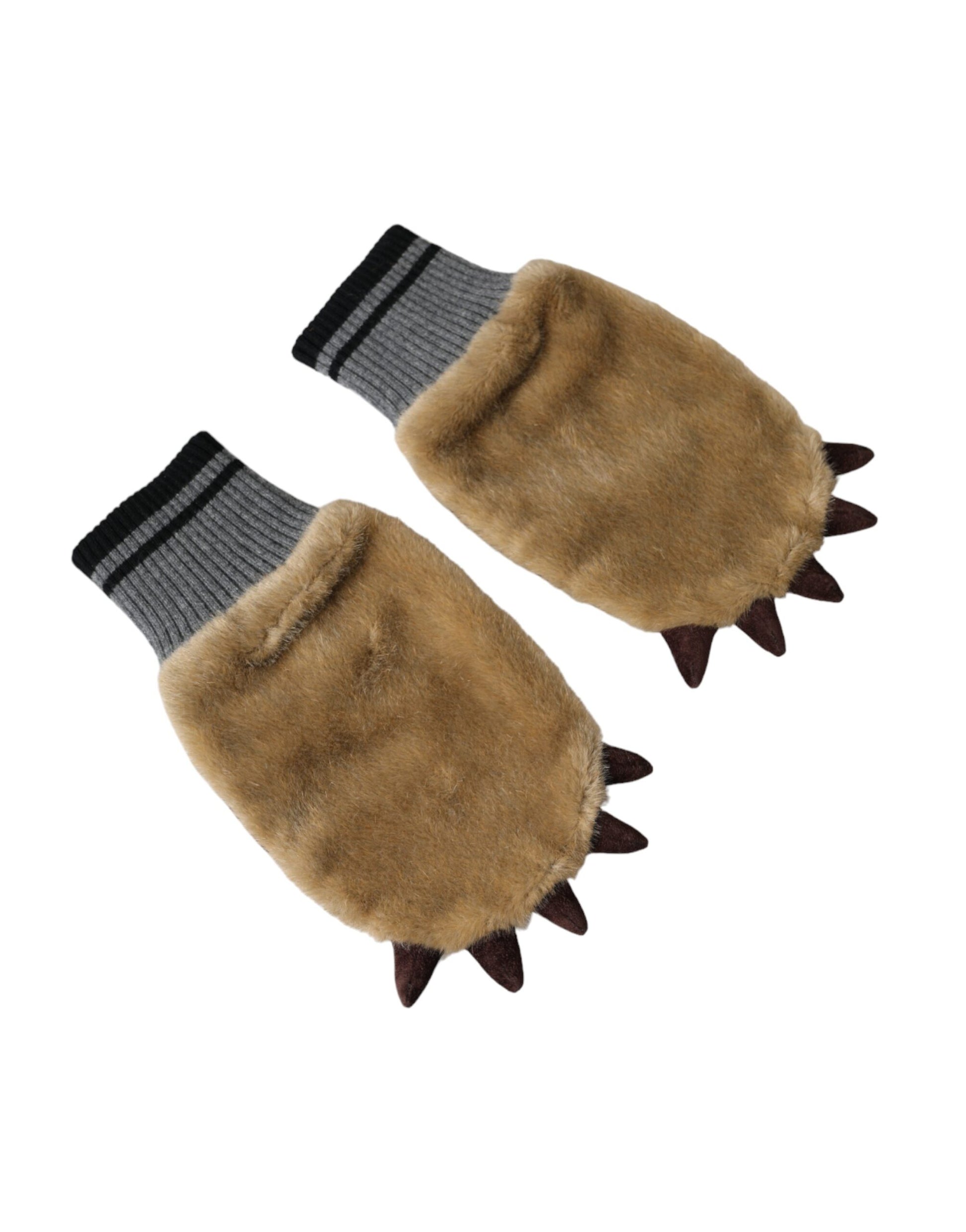 Dolce &amp; Gabbana Beige Fäustlinge aus Acryl mit Strickfell am Handgelenk