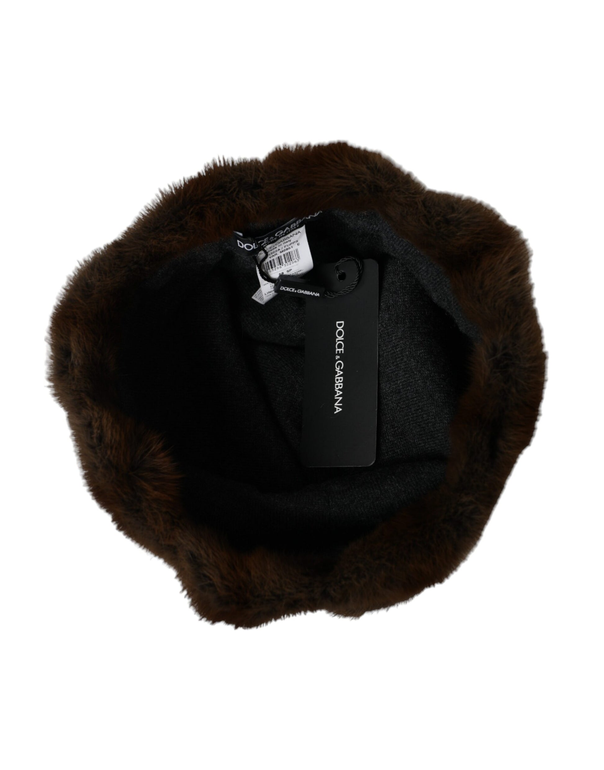 Bonnet en cachemire marron avec fourrure de martre pour femme Dolce & Gabbana