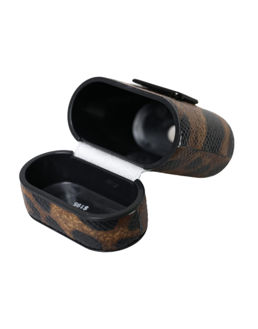 Étui AirPods Dolce & Gabbana en Cuir de Veau Léopard Marron avec Plaque Logo en Métal