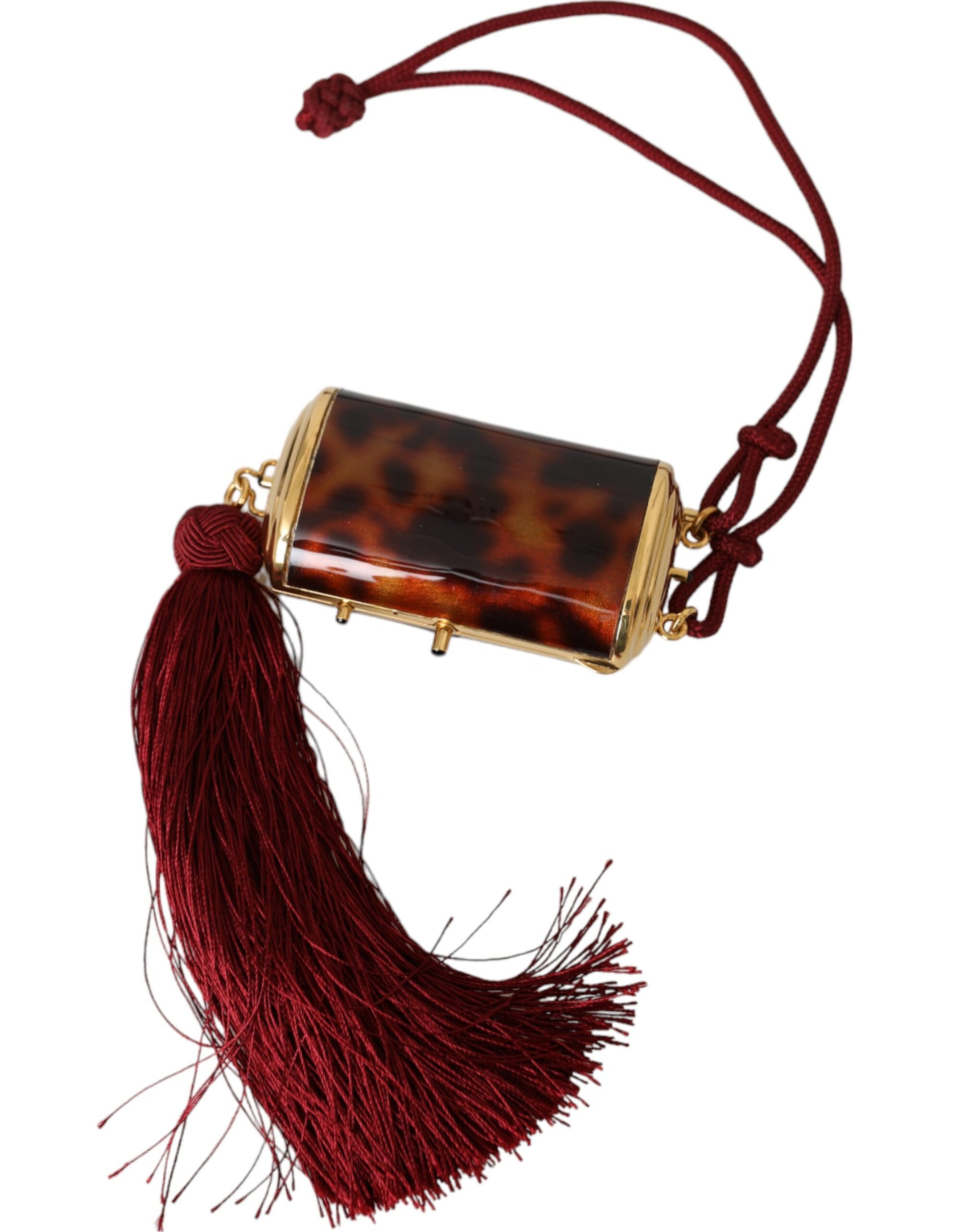 Sac à main porte-maquillage Dolce & Gabbana léopard marron avec miroir et pompon