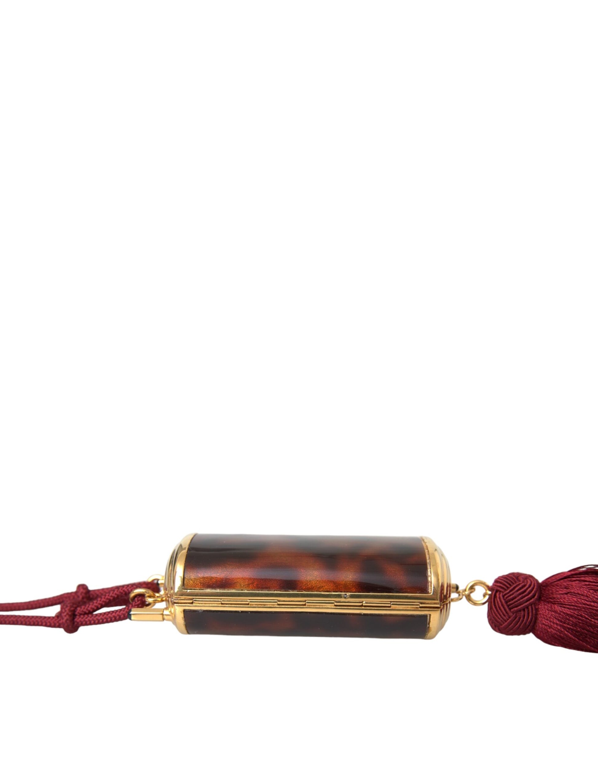 Sac à main porte-maquillage Dolce & Gabbana léopard marron avec miroir et pompon