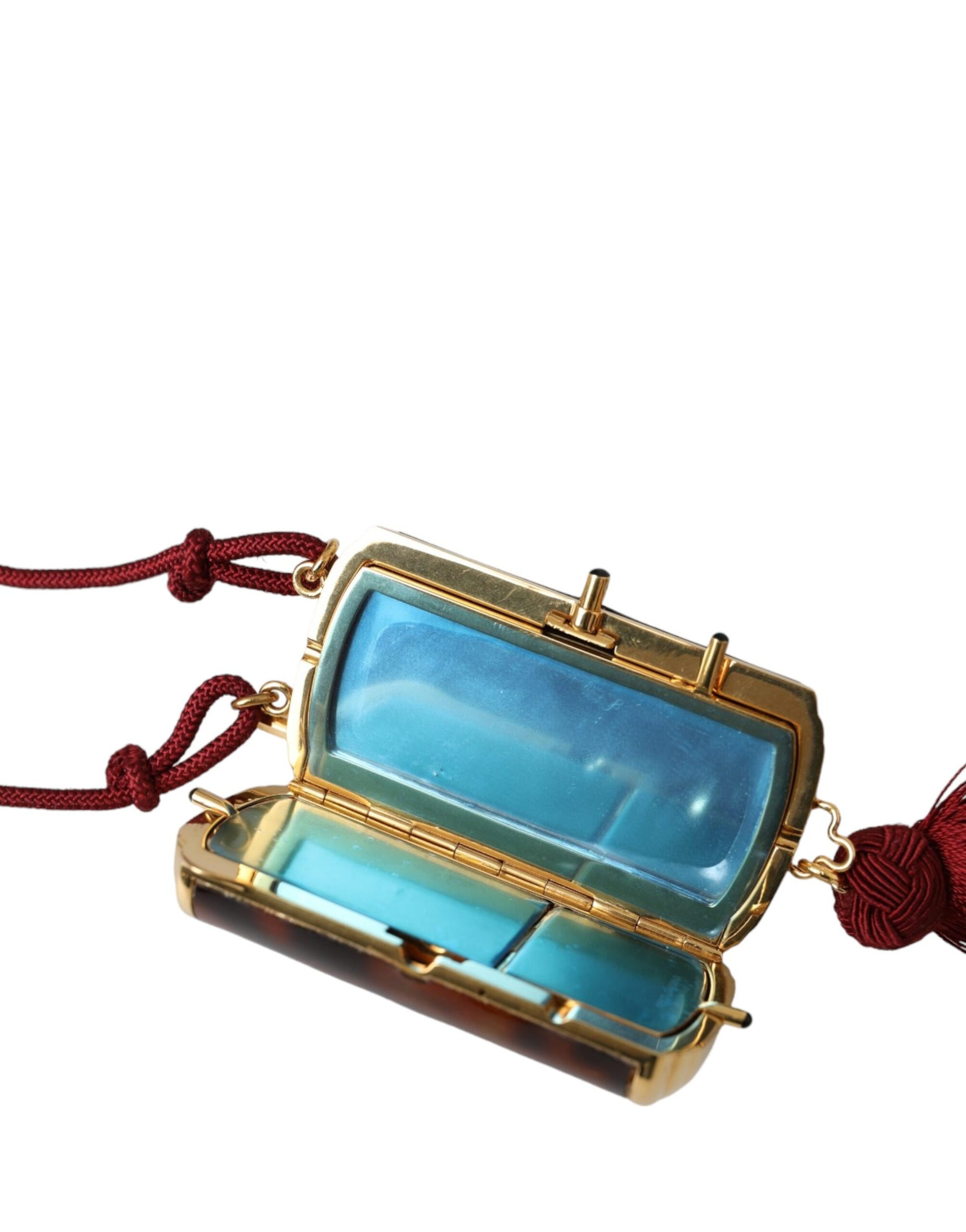 Sac à main porte-maquillage Dolce & Gabbana léopard marron avec miroir et pompon