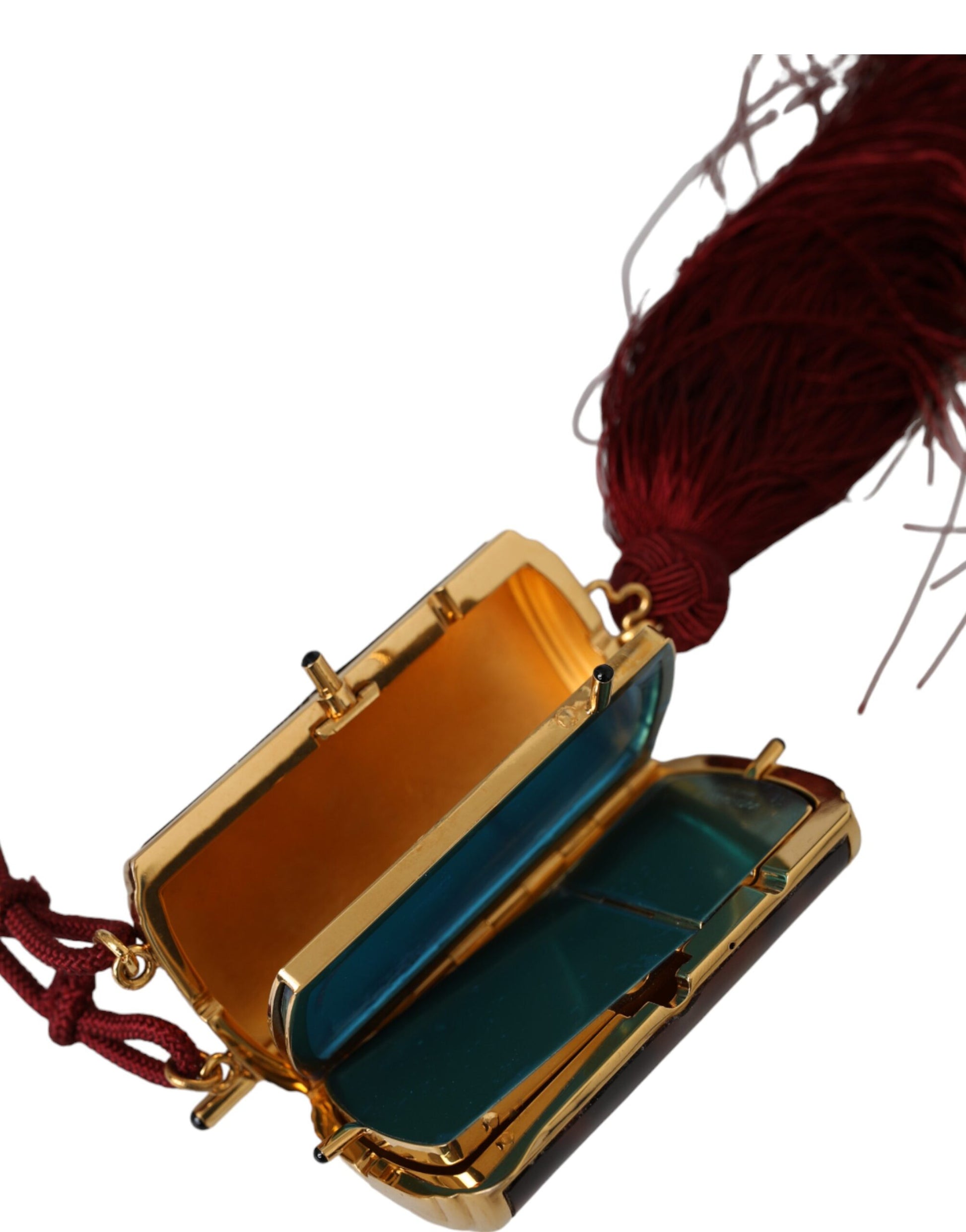 Sac à main porte-maquillage Dolce & Gabbana léopard marron avec miroir et pompon