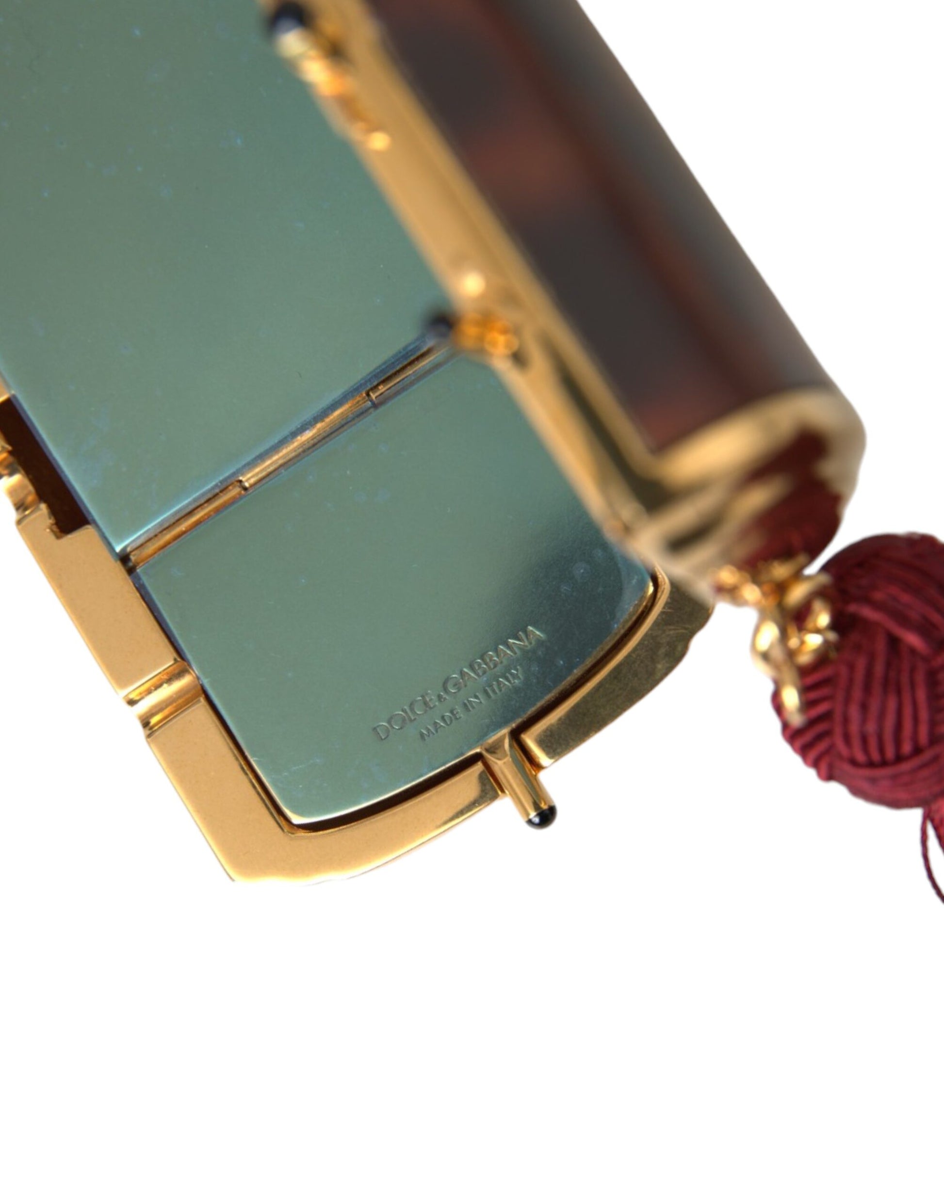 Sac à main porte-maquillage Dolce & Gabbana léopard marron avec miroir et pompon