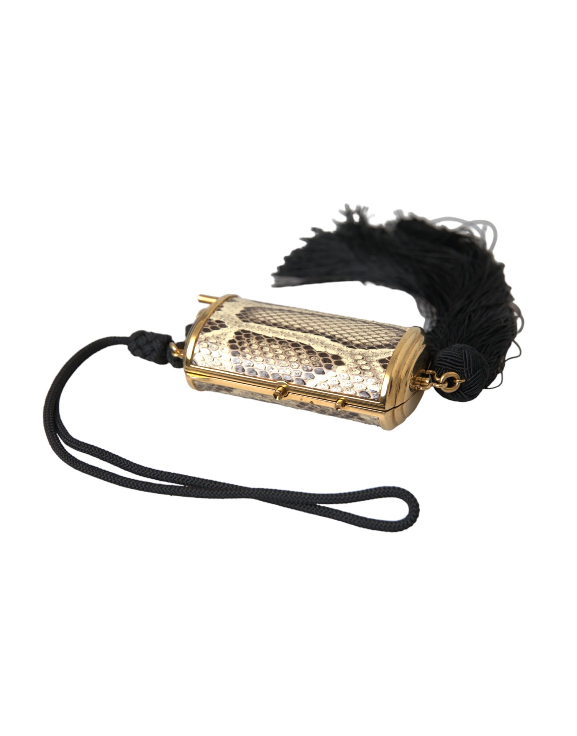 Mini sac à pampilles en cuir exotique beige Dolce & Gabbana avec miroir intégré