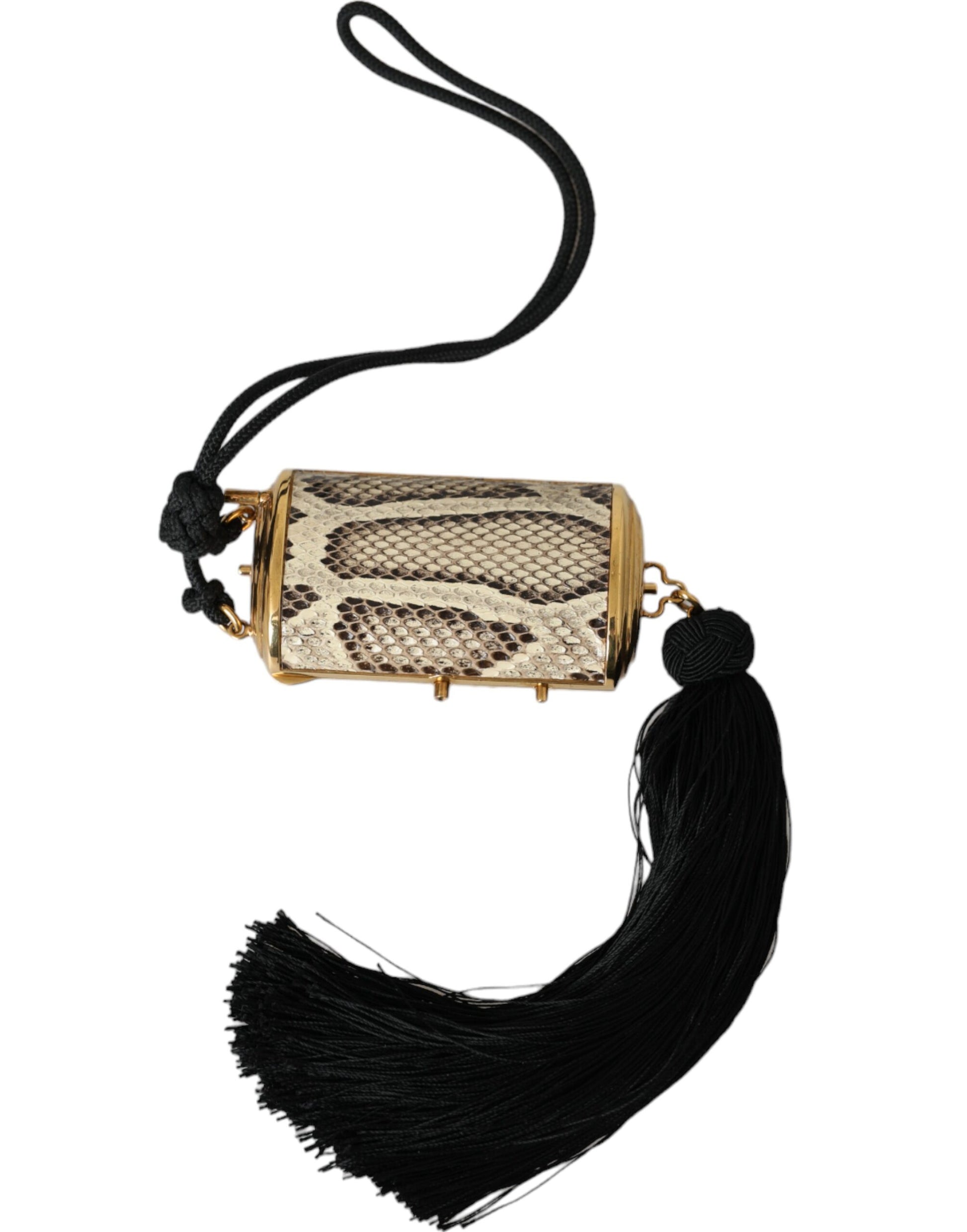 Mini sac à pampilles en cuir exotique beige Dolce & Gabbana avec miroir intégré