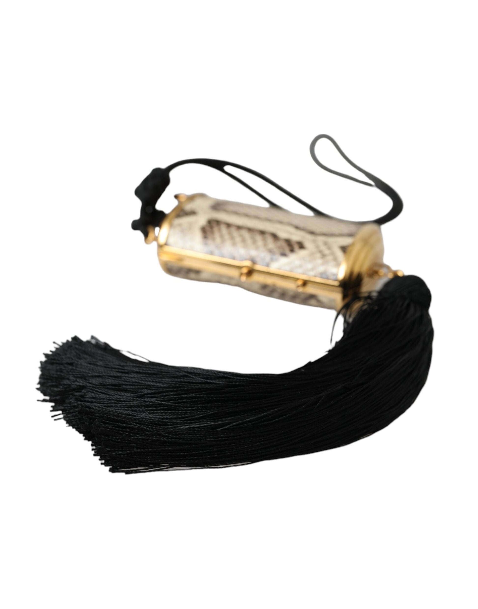 Mini sac à pampilles en cuir exotique beige Dolce & Gabbana avec miroir intégré