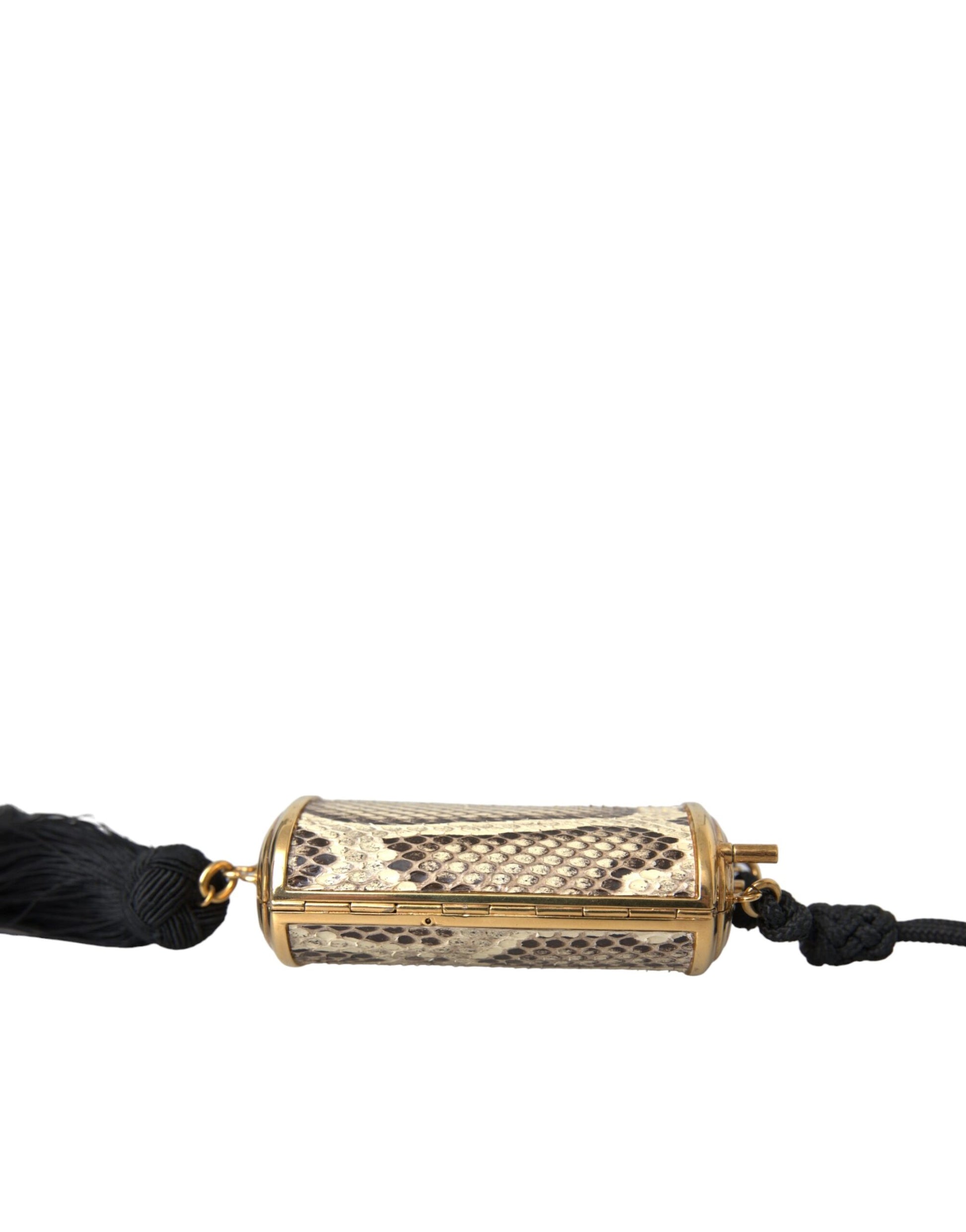 Mini sac à pampilles en cuir exotique beige Dolce & Gabbana avec miroir intégré