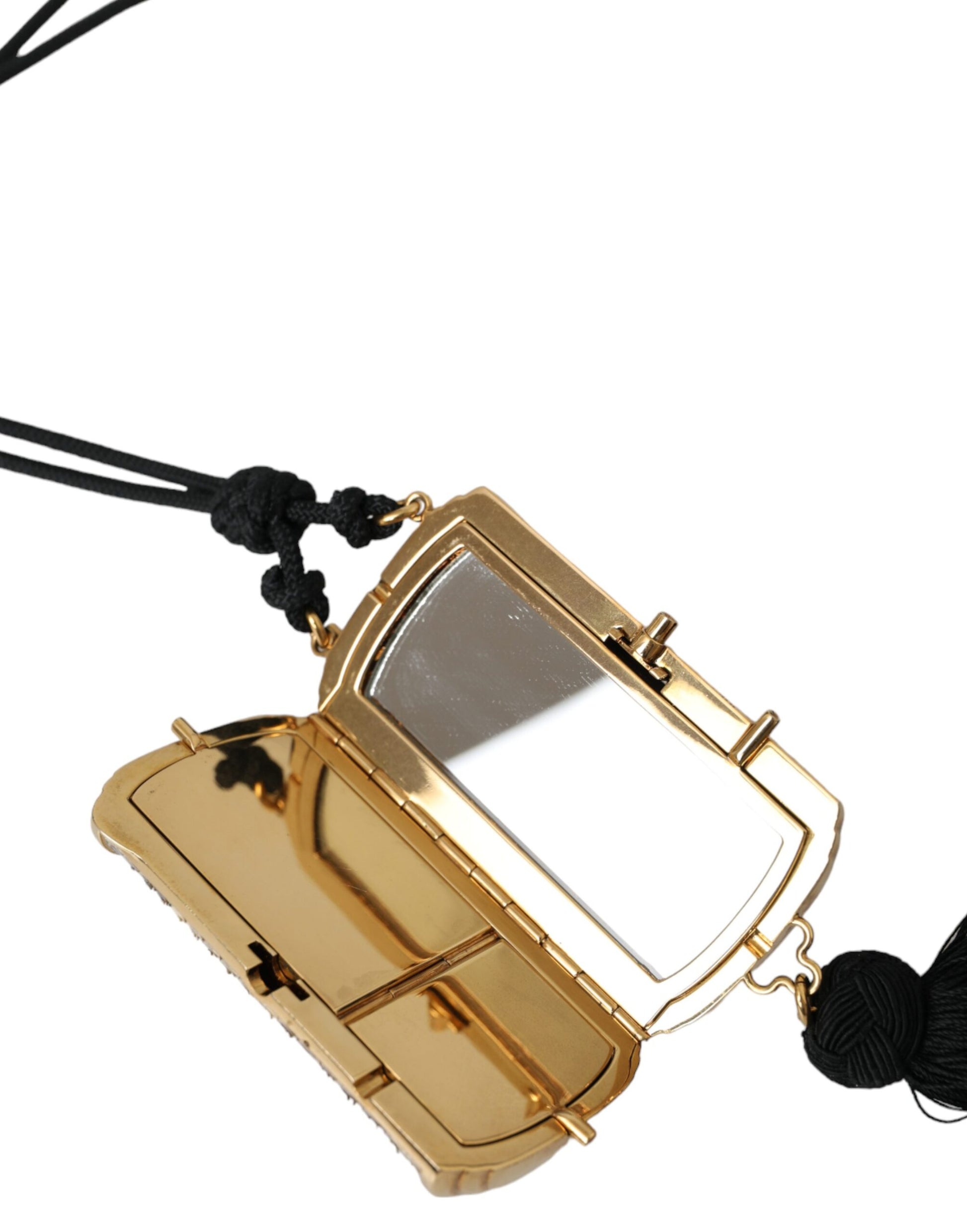 Mini sac à pampilles en cuir exotique beige Dolce & Gabbana avec miroir intégré