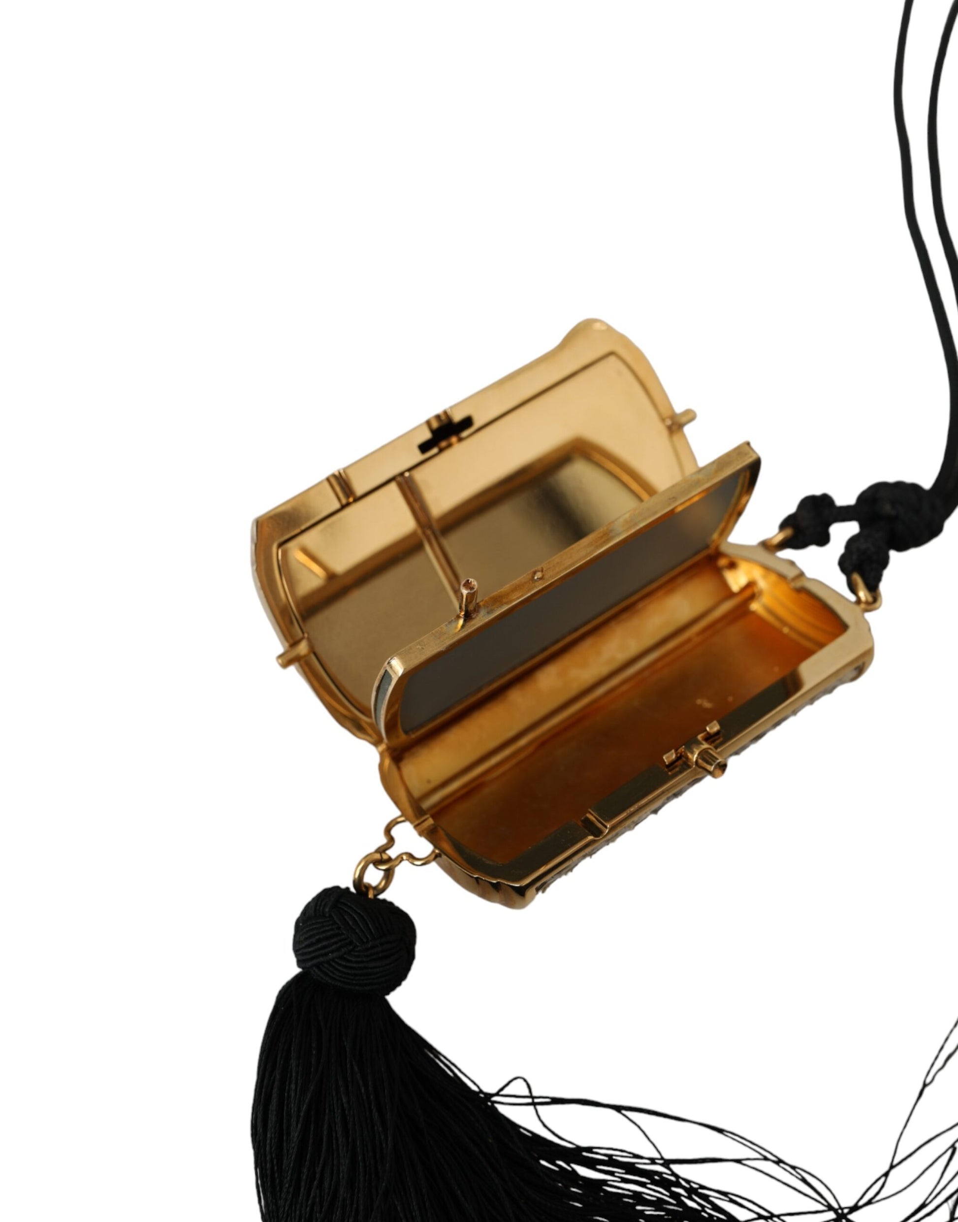 Mini sac à pampilles en cuir exotique beige Dolce & Gabbana avec miroir intégré