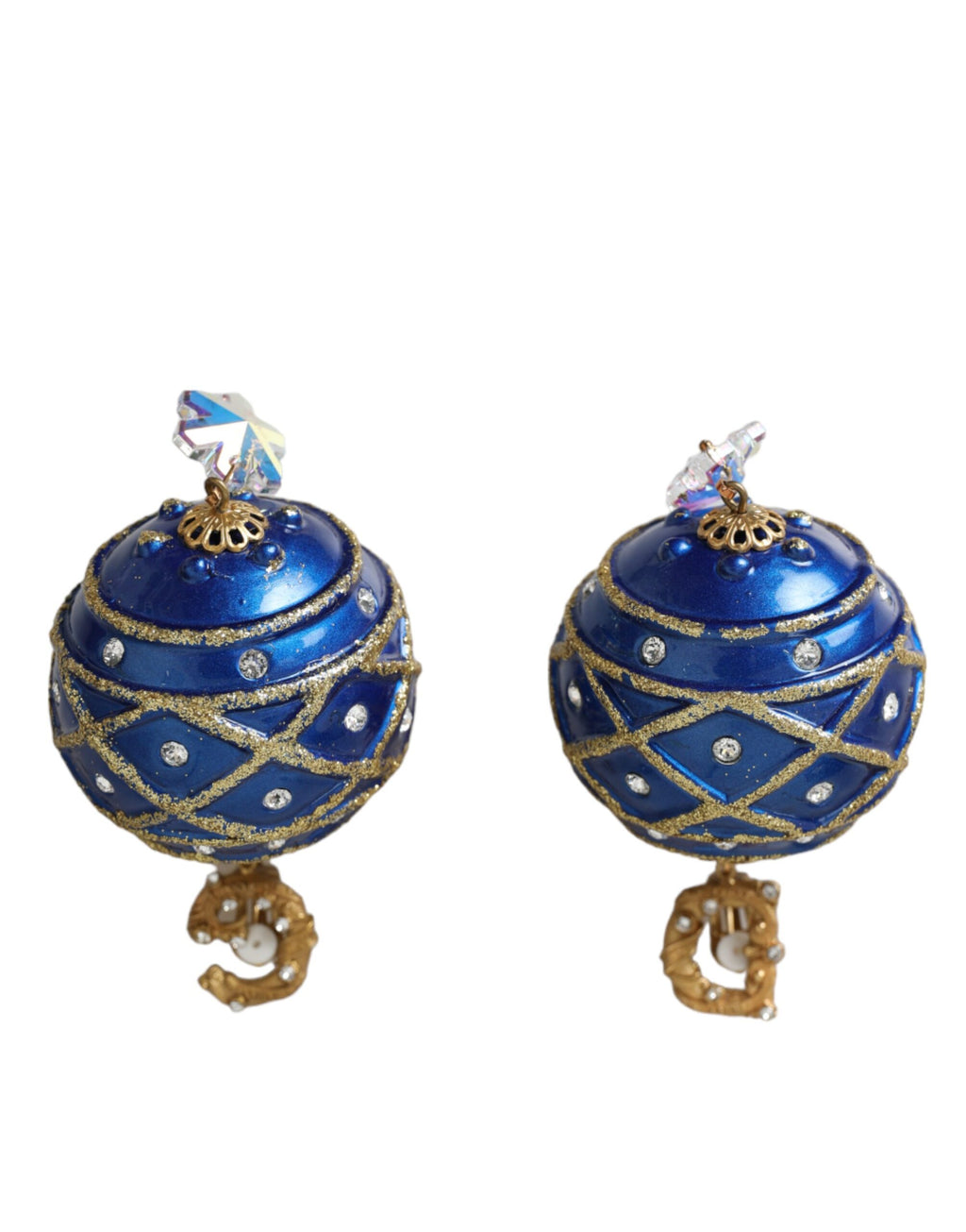 Dolce &amp; Gabbana – Ohrclips mit Weihnachtskugeln und blauem Kristall in Messing